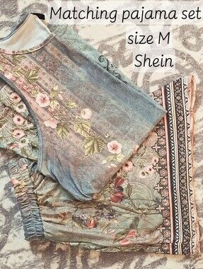SHEIN Pink Floral Green Sleep Set - Tank & Pants